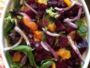 Orange Poppy Seed Dressing with Crisp Greens and Roasted Beets