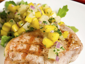 Grilled Pork Chops with Summer's Peaches and Corn