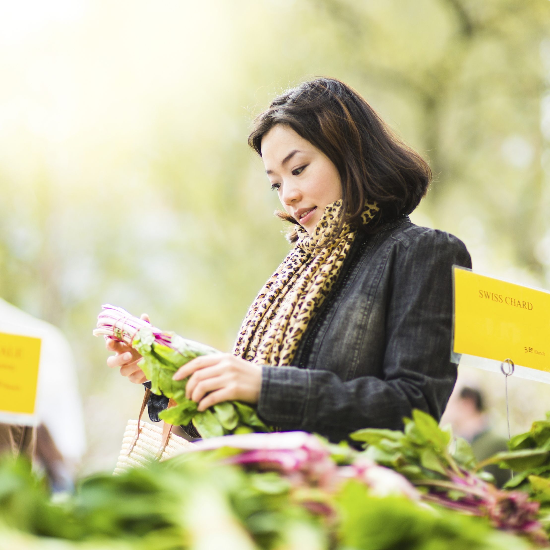 Woman choosing swiss chard