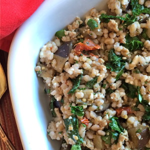 Eggplant barley casserole