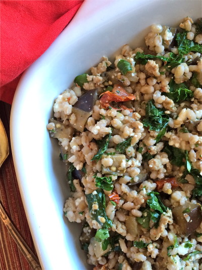 Eggplant barley casserole