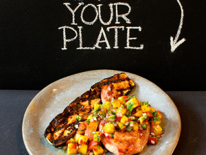 Grilled Pork Chops with Fresh Peach Salsa and Grilled Zucchini