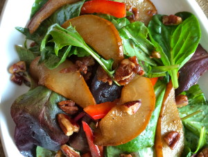 Balsamic Pear and Candied Pecan Salad