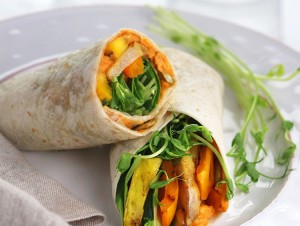 Grilled Fall Veggie Wrap with Red Pepper Hummus