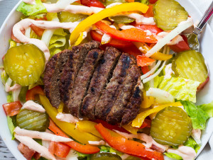 Easy & Healthy Burger Salad with Sriracha Dressing