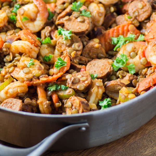 Skillet Lentil Shrimp Jambalaya