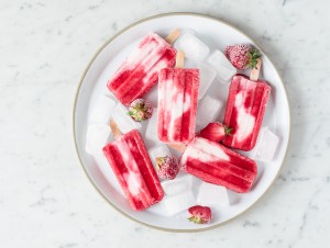 Strawberry, watermelon and vanilla popsicles